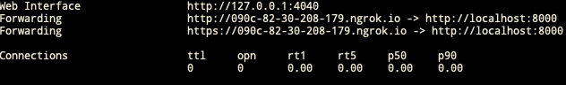 Screenshot of ngrok running as a process