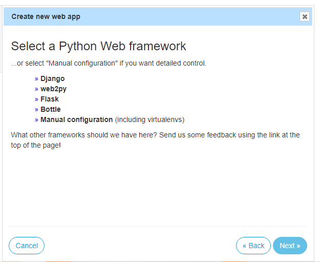 A screenshot showing the creation of a new Python web app.
