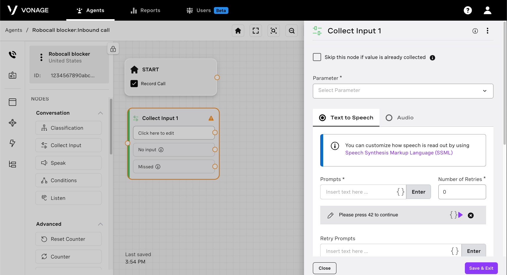 collection input node configuration