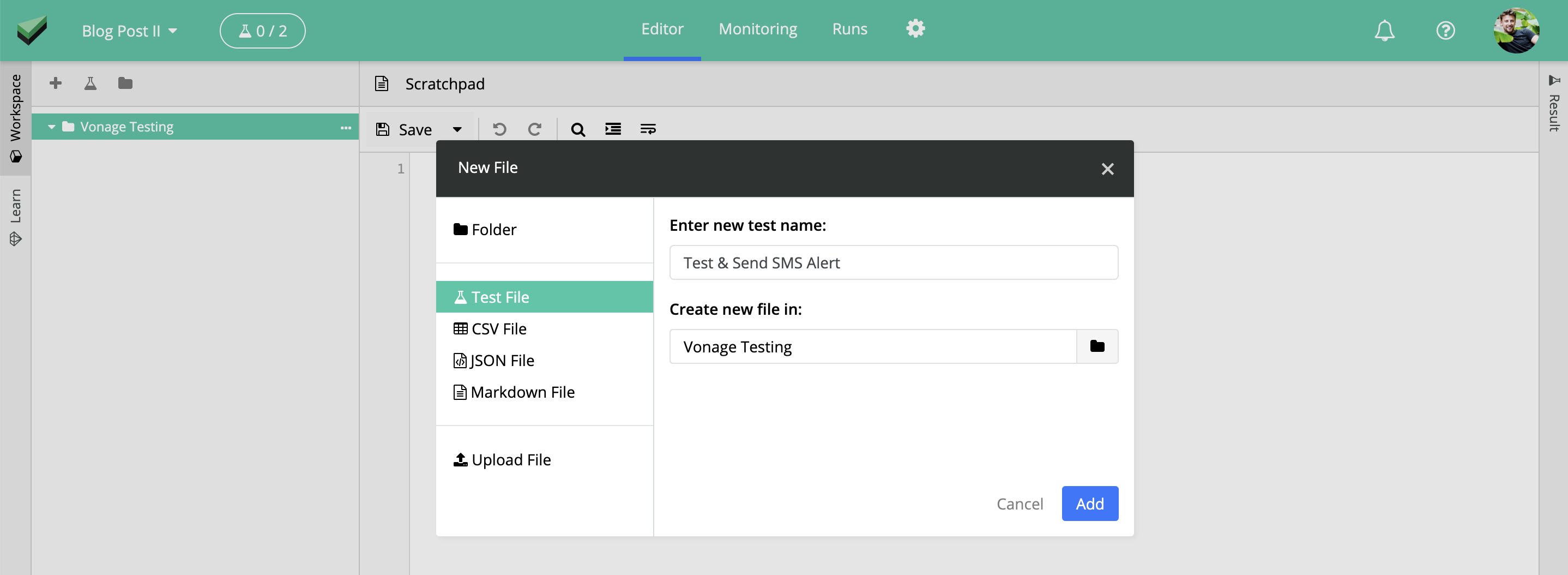 How to create a new test file in UIlicious