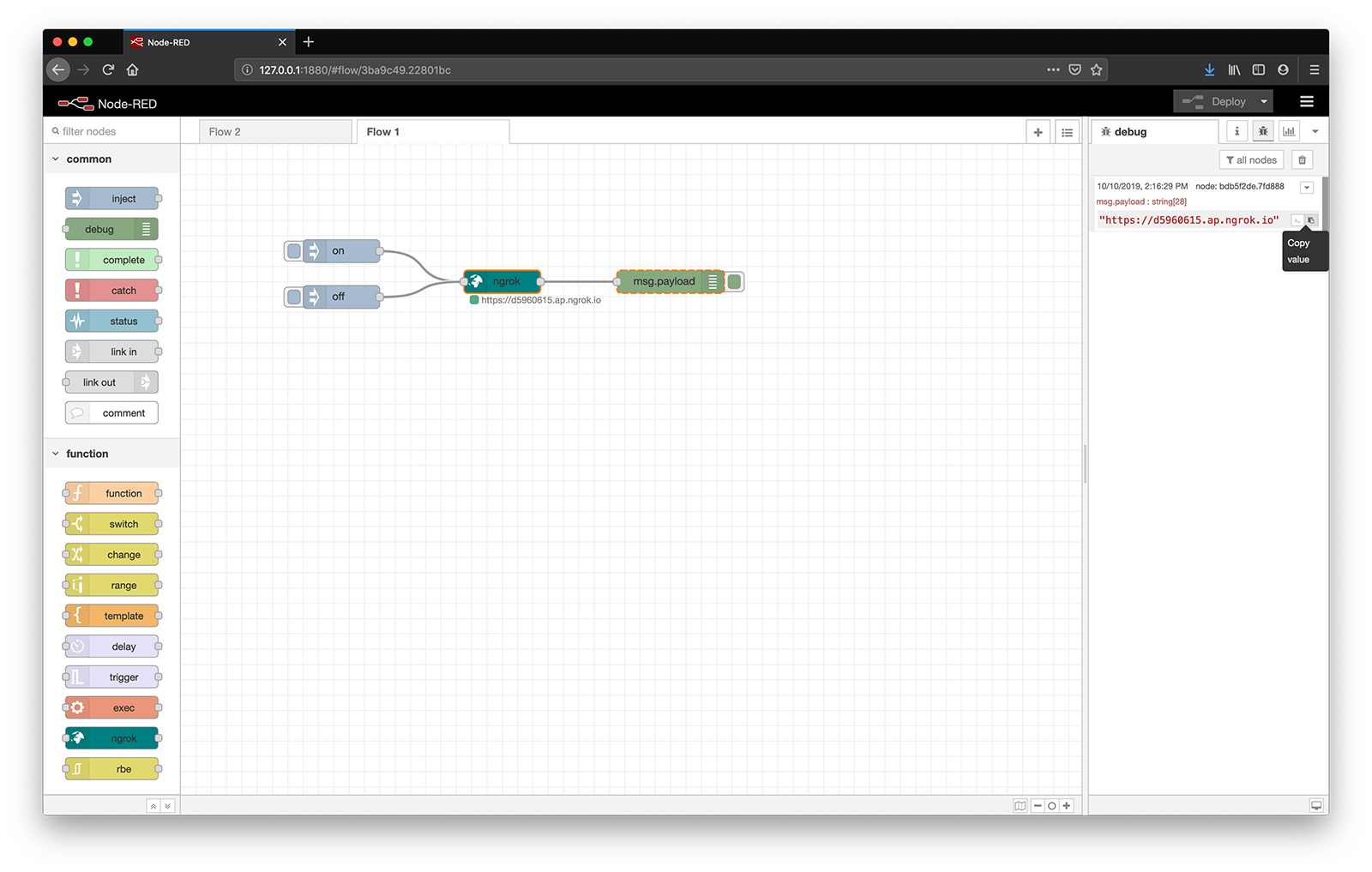 Using Ngrok with Nodered