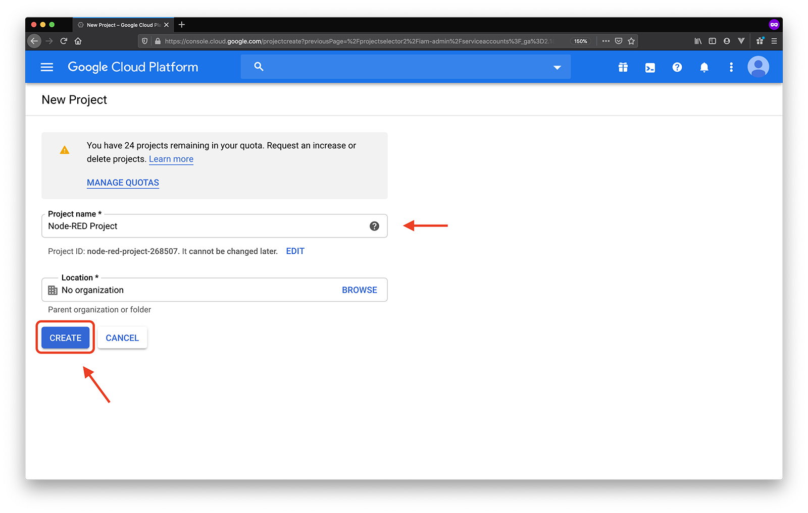 google service accounts name project