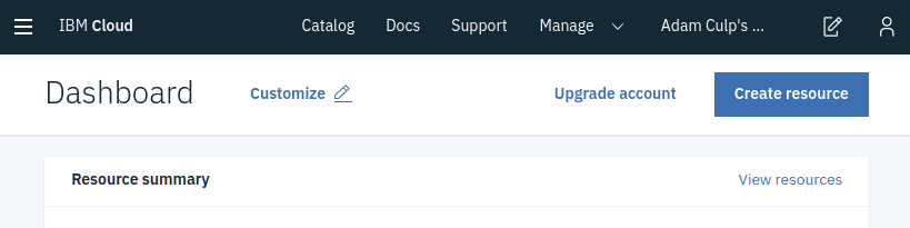 Create resource at IBM Cloud