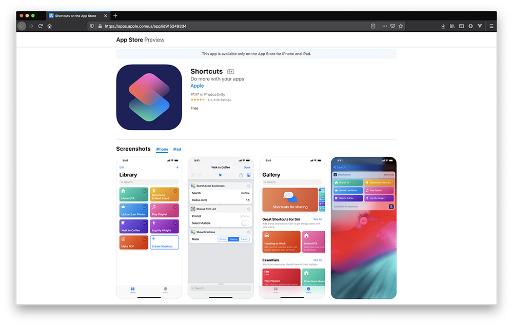 Image of Shortcuts logo and a few example screenshots from using the app