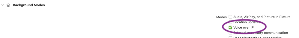 Adding the VoIP background mode in Xcode