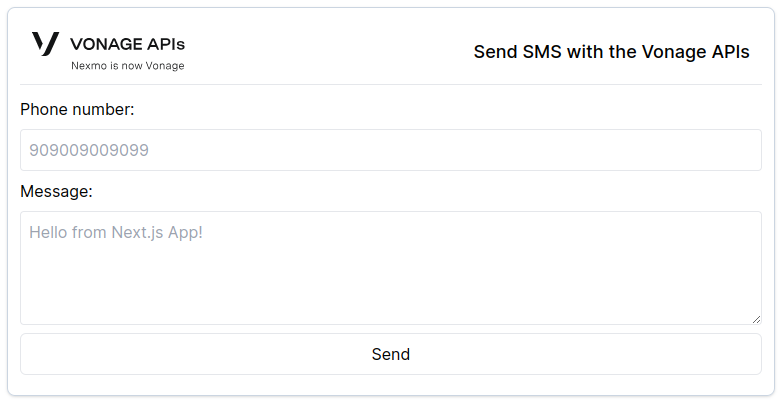 Next.js test form to send SMS