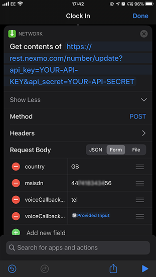 Image of Get contents of URL config fields in Shortcut