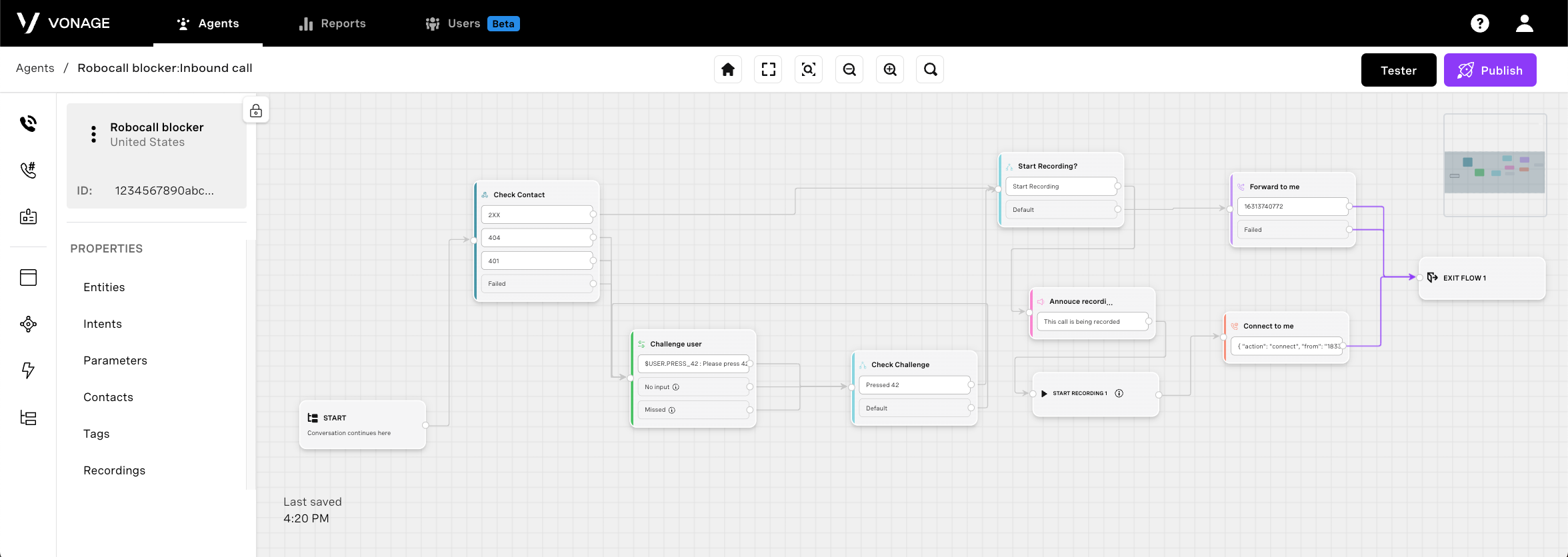 a screen shot of the agent builder with all the nodes connected