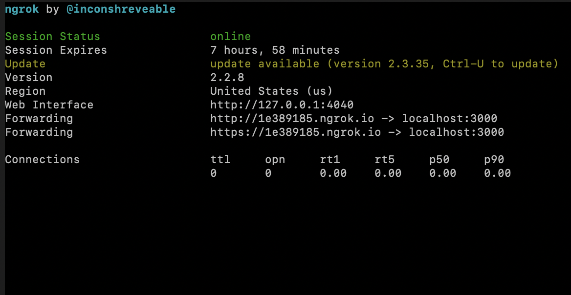 Screenshot showing example of Ngrok running