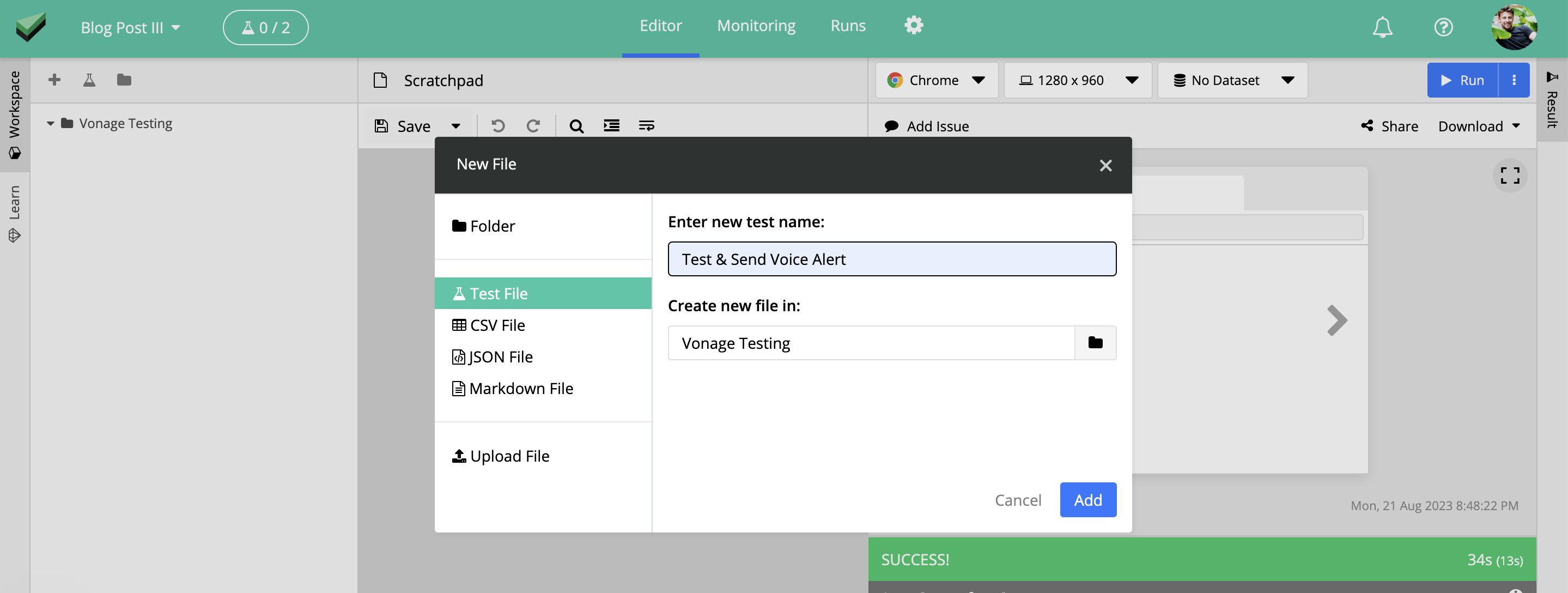 How to create a new test file in UIlicious