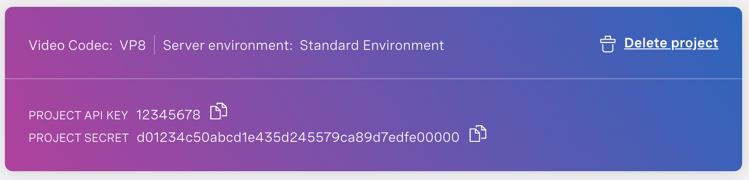 Screenshot of a section of the dashboard showing the API Key and API Secret