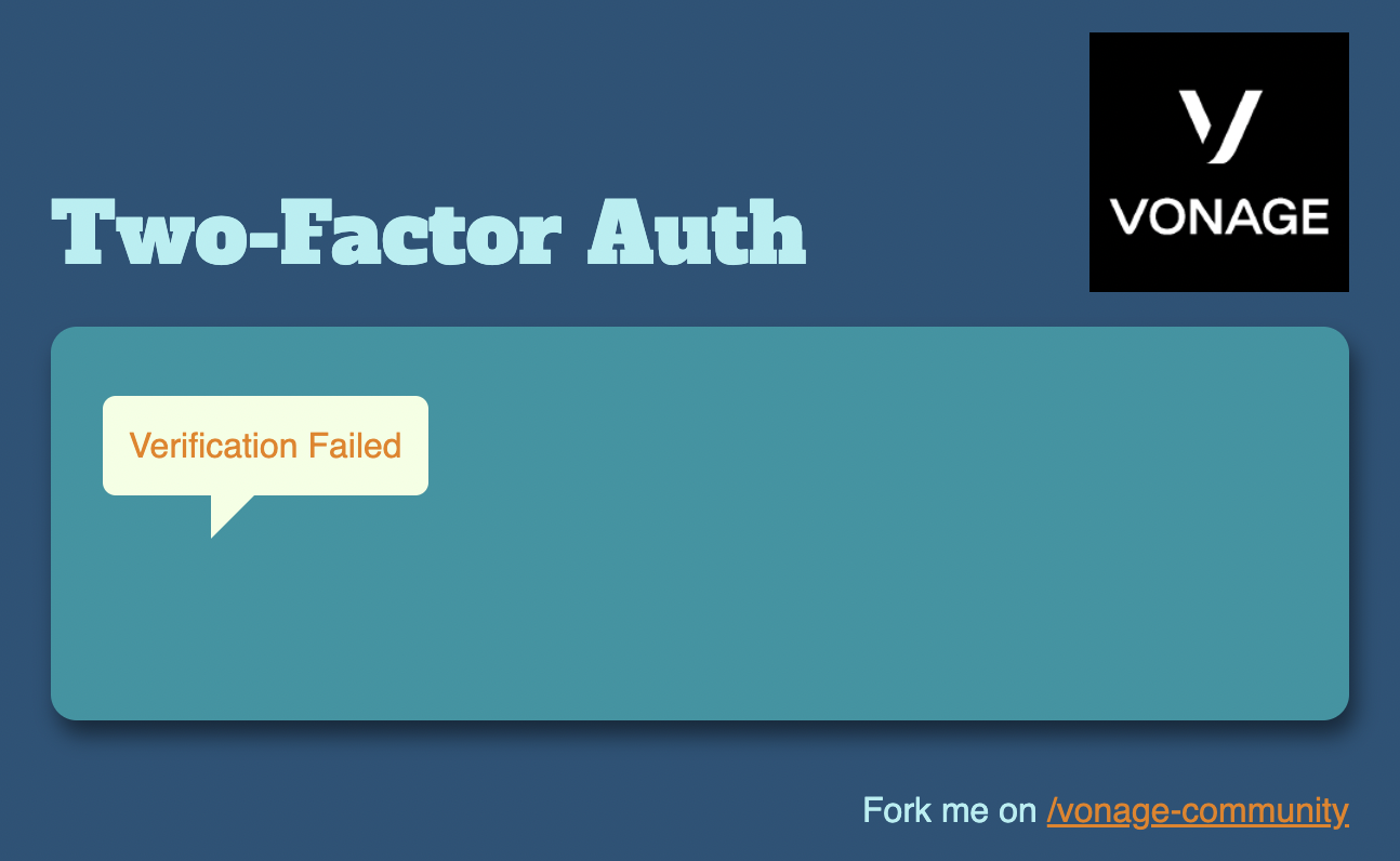 Two-factor authentication page with verification failed message