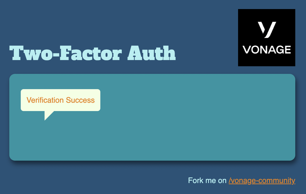 Two-factor authentication page with verification success message