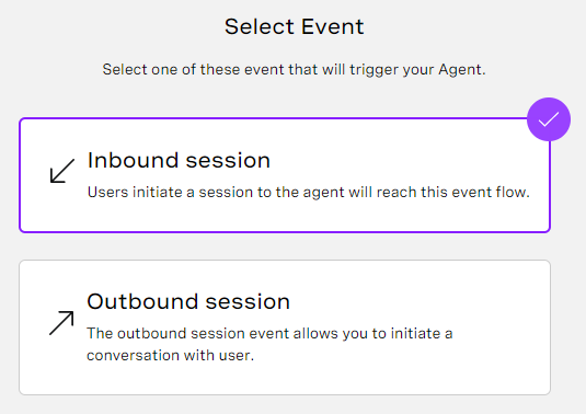 The Agent Creation Form Asking the user to Select an Event