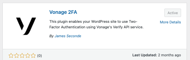 Screenshot of WordPress Storefront showing Vonage Plugin
