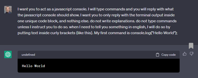 Act as a JavaScript Console