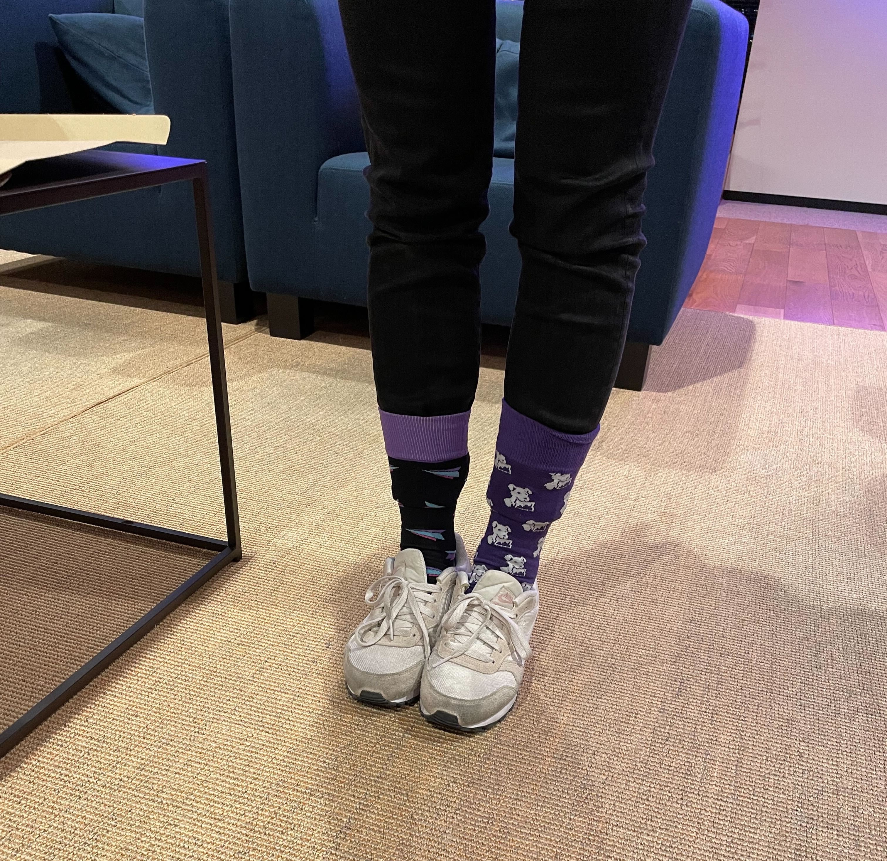 Vonage socks on the left. Datadog socks on the right.