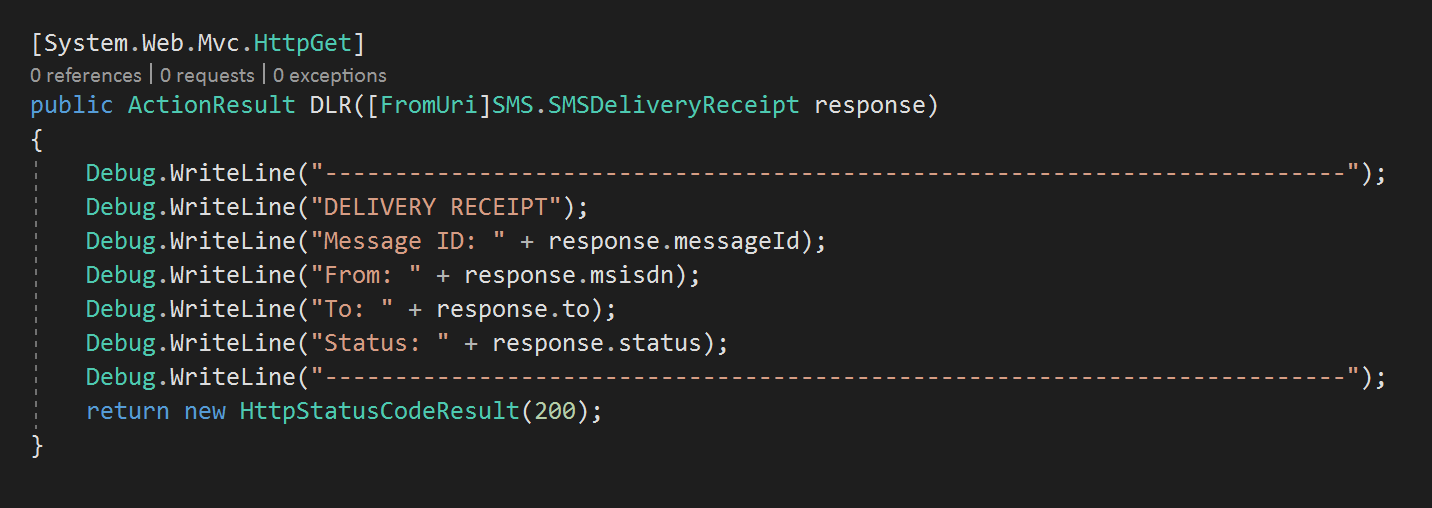Code example receiving DLR
