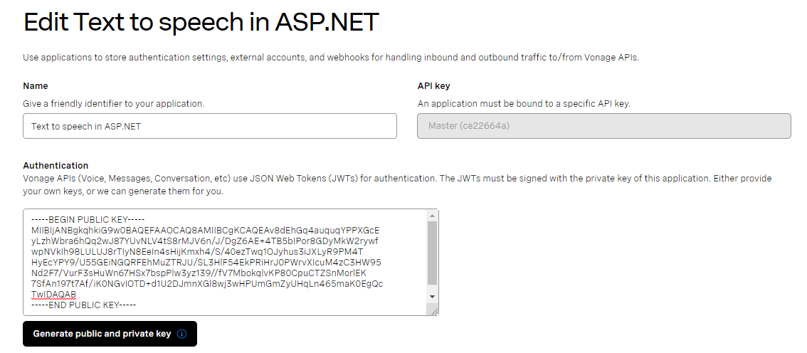 Creating a Voice app, retrieving the public key
