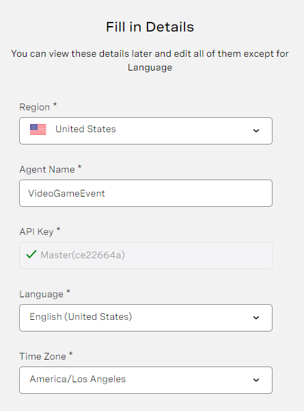 The Agent Creation Form Completed