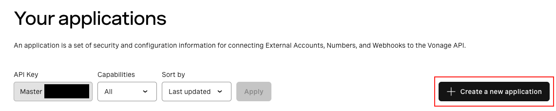 Screenshot of the Vonage Dashboard when logged in