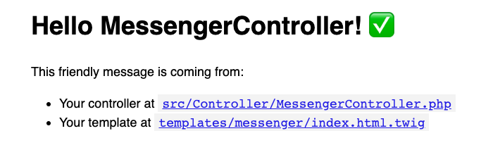 Screenshot of the default Symfony contoller template page