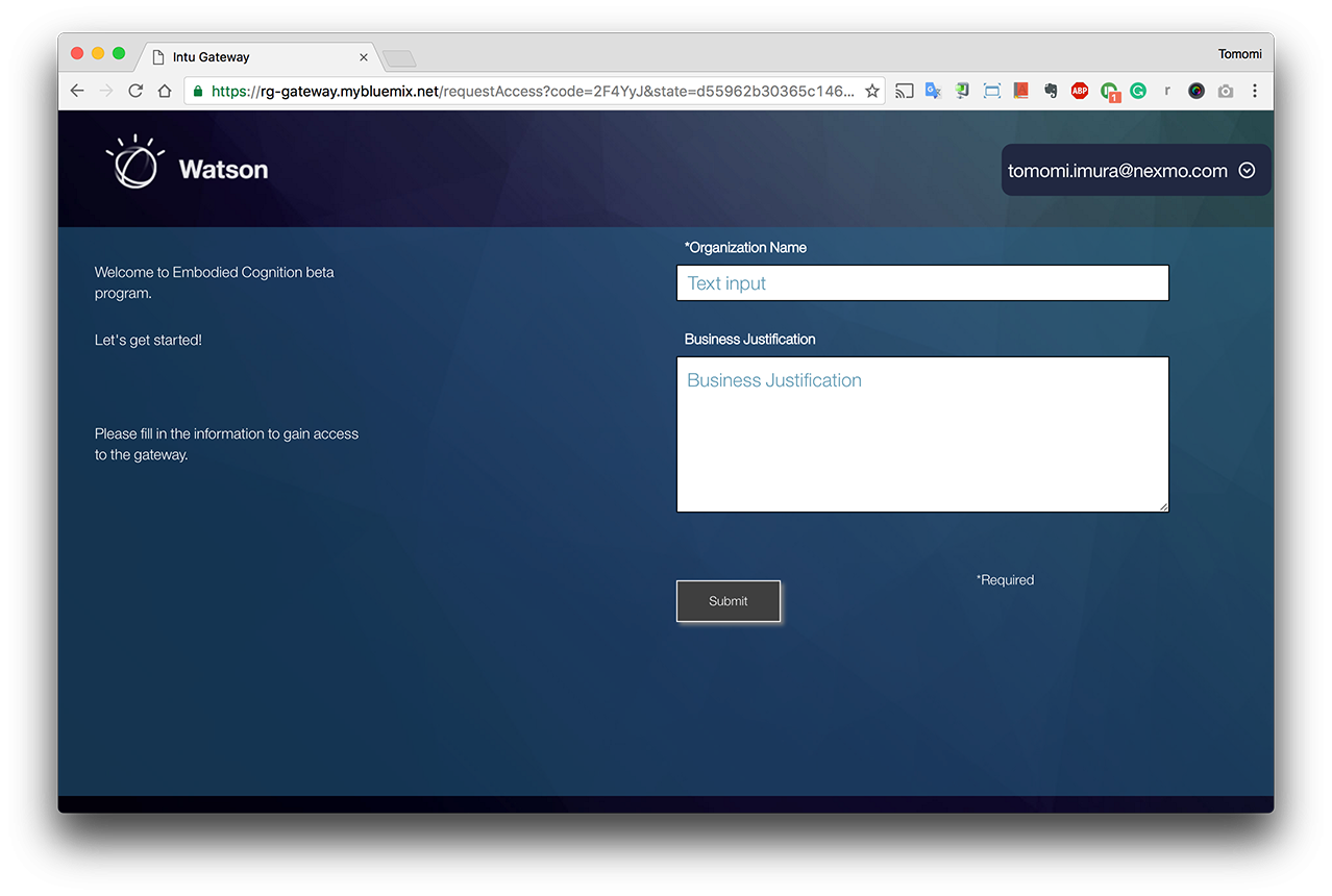 IBM Watson Intu - Registration