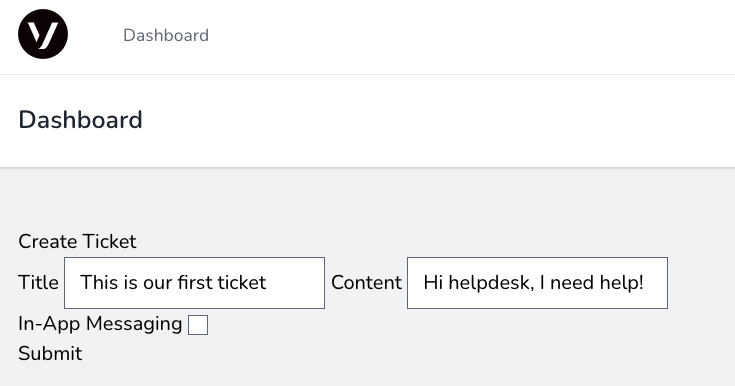 creating a new ticket in the dashboard