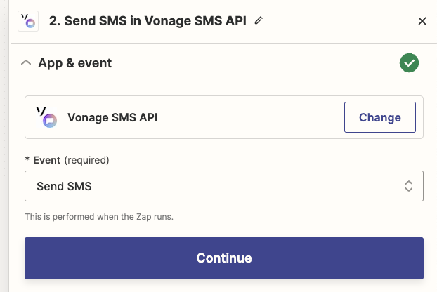 Select Send SMS in the App Configuration