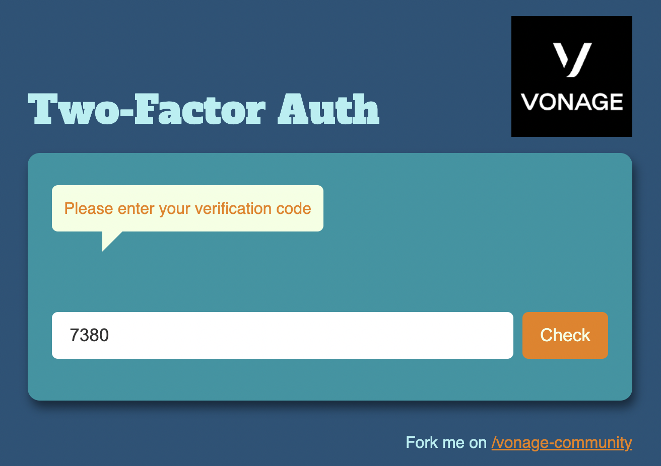 Two-factor authentication page prompting user to enter verification code