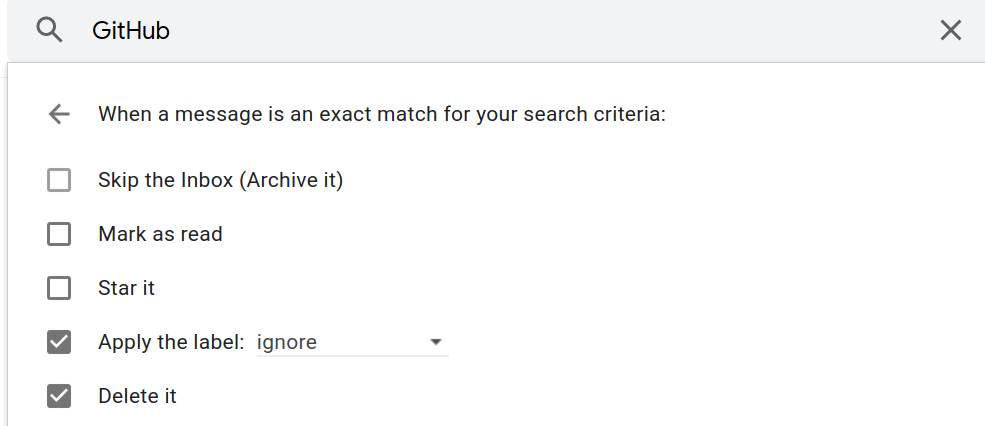 Add a filter to file all incoming mail with the word GitHub in