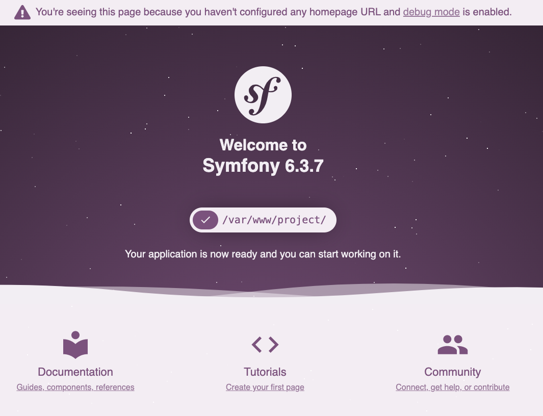 Splash screen of Symfony application
