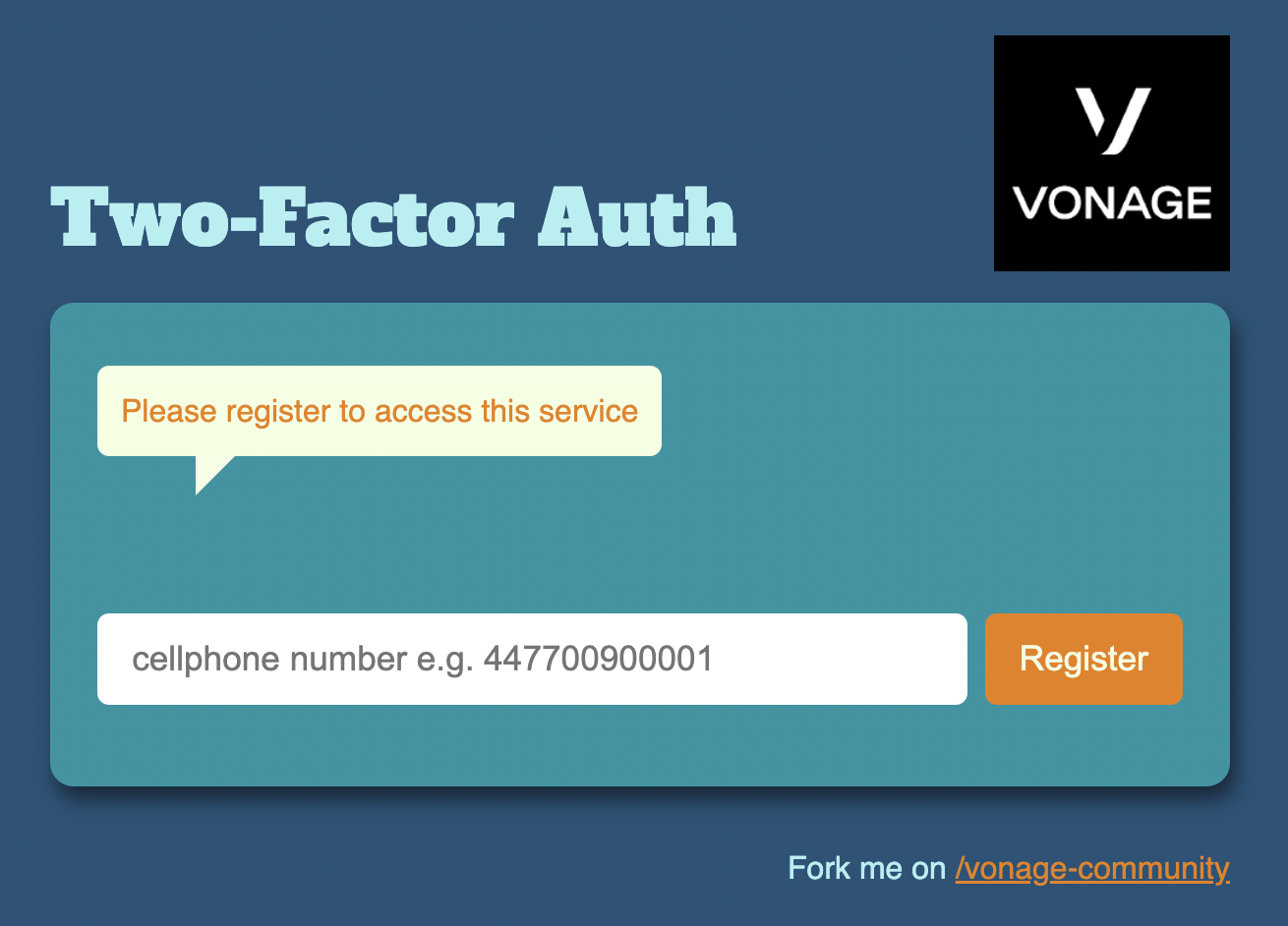 Two-factor authentication page prompting user to register to access this device