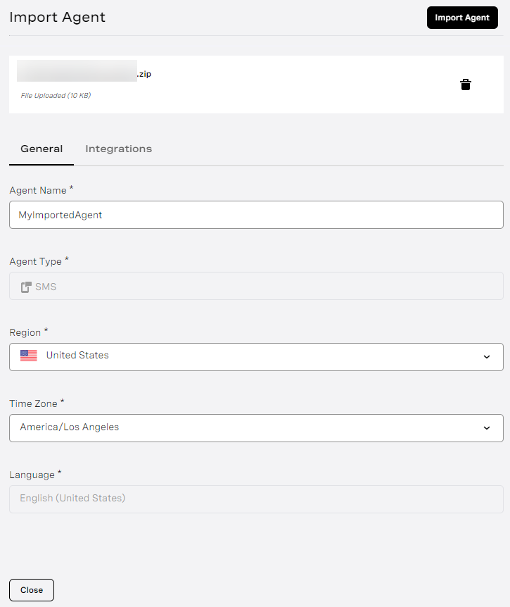 Import Agent Dialog Box