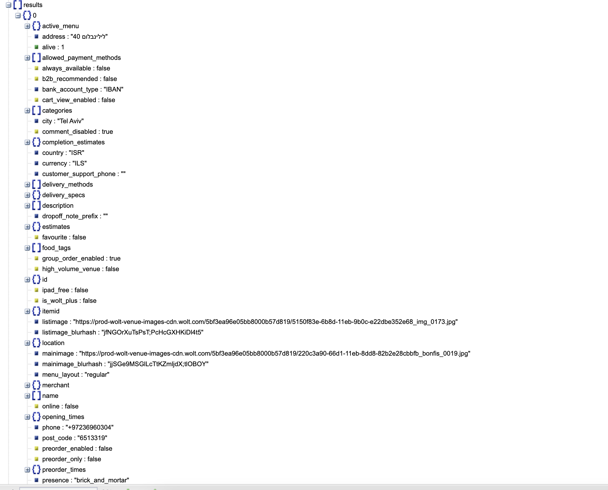 Wolt Returned JSON