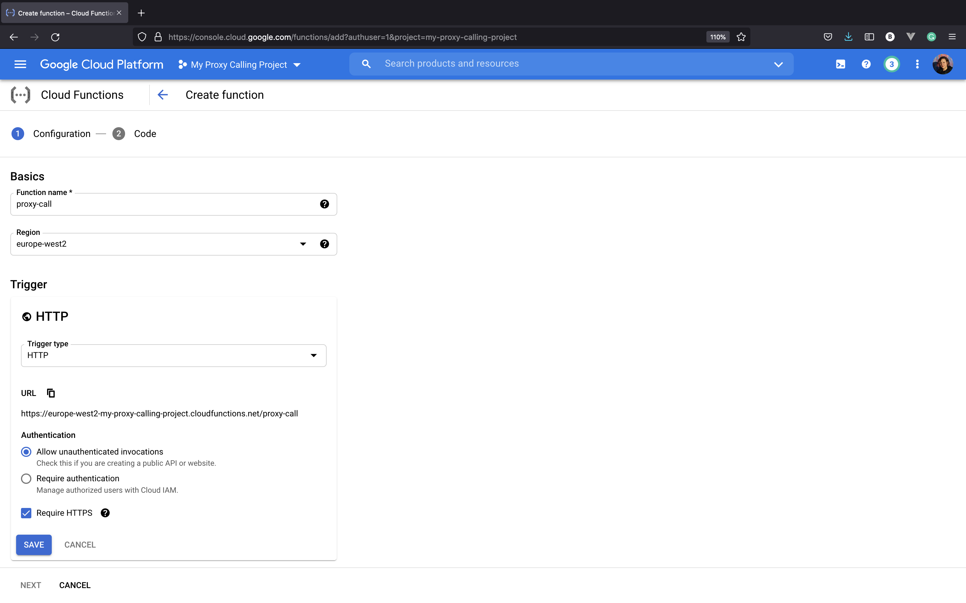 Create function config page
