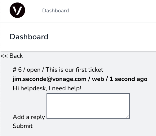 newly created ticket with email. channel source and message