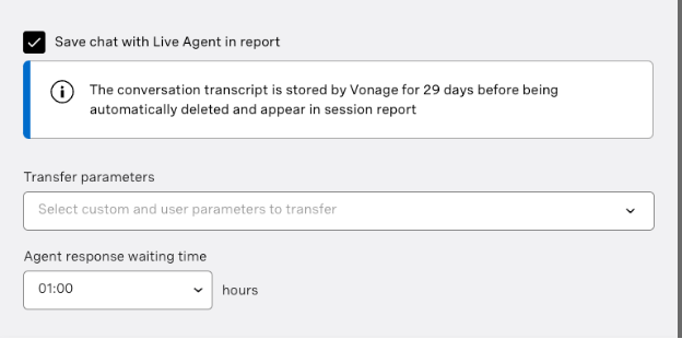 Additional settings in the live agent node