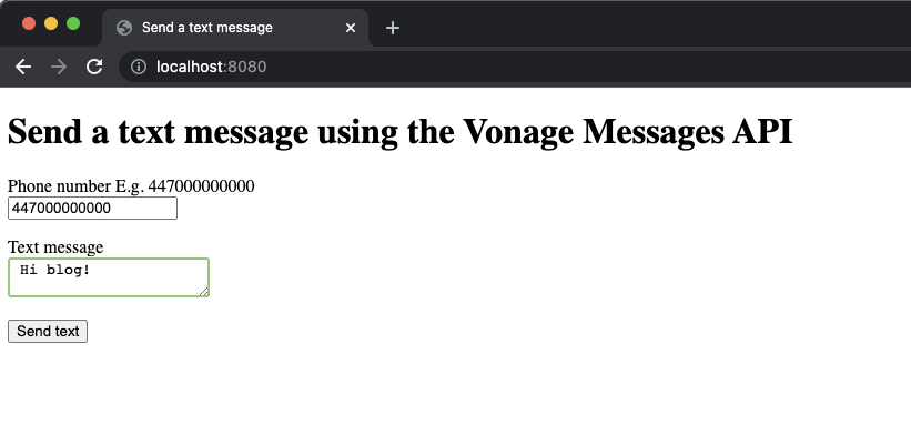 Sending a message via the web page