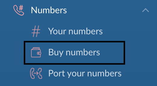 Buy numbers menu option