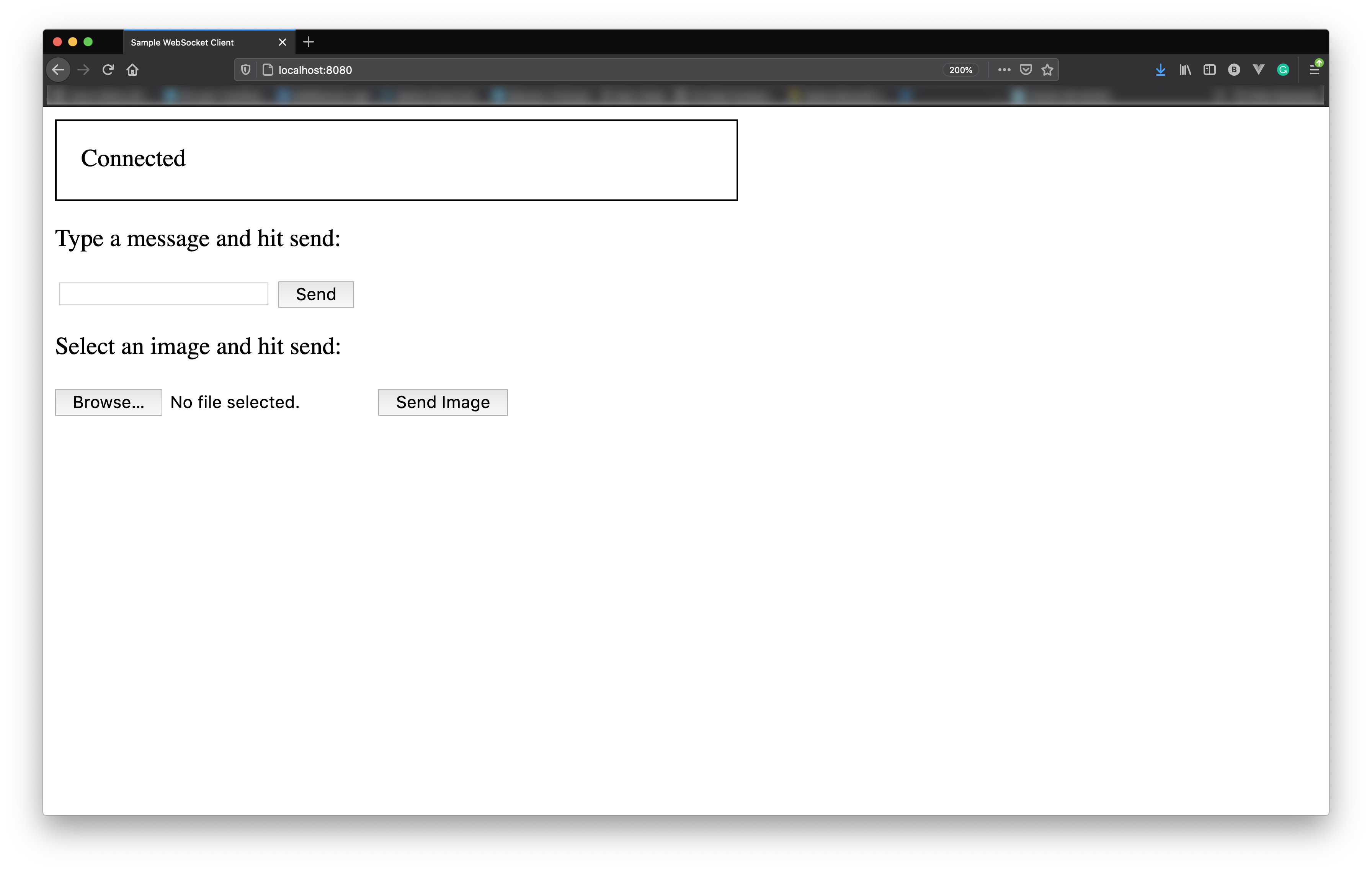 Sample JavaScript-enabled client for testing the WebSocket server
