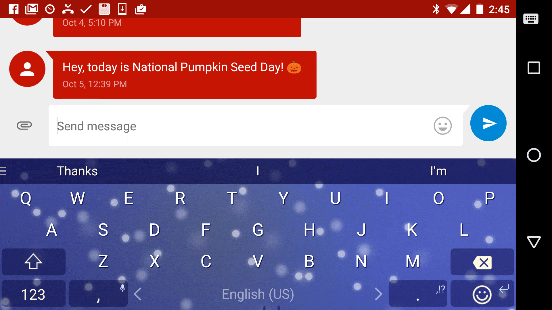 screenshot of a user sending an SMS message from an Android phone