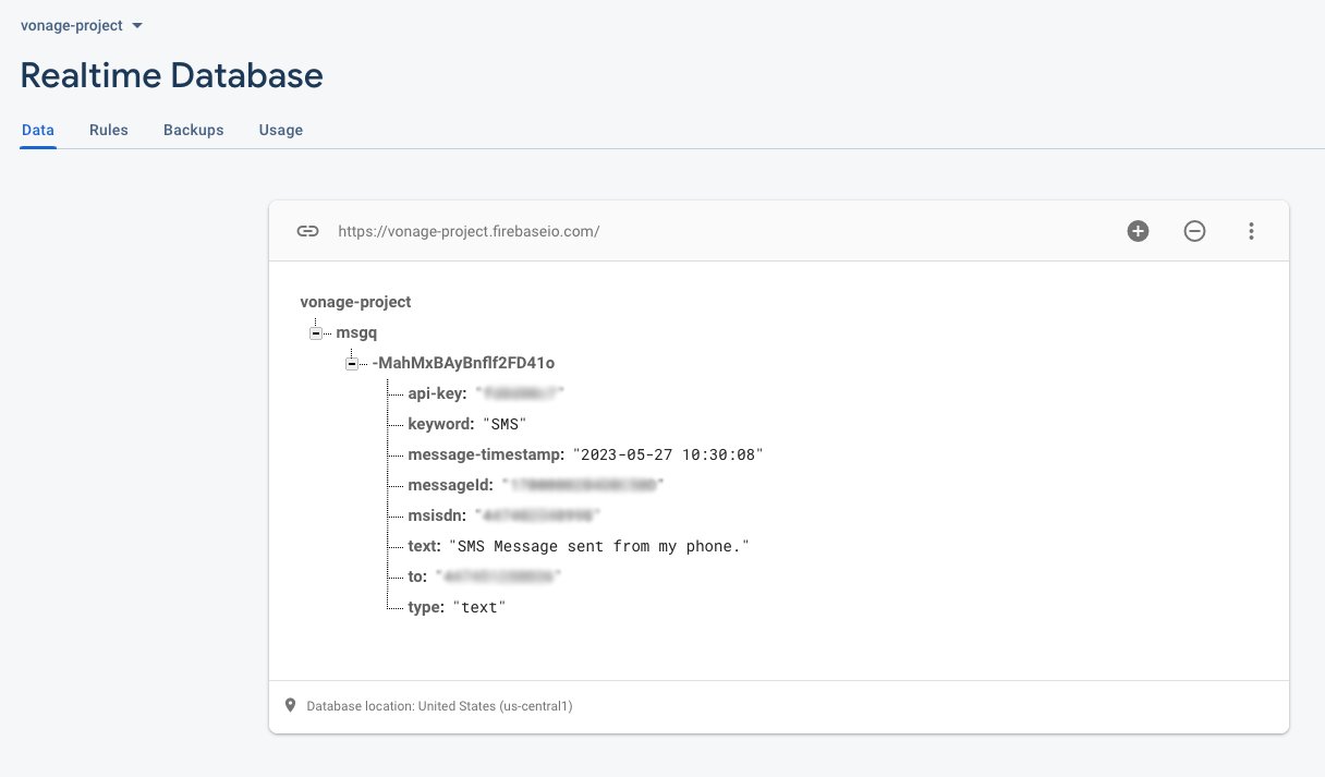 Making a Vonage database entry in real-time