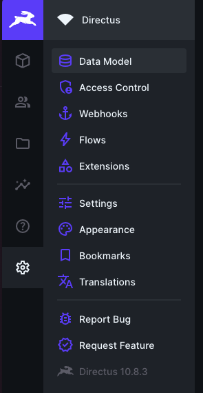 Directus Sidebar - Settings