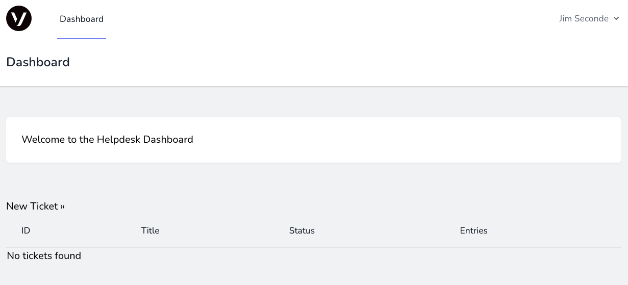 Helpdesk dashboard with no tickets