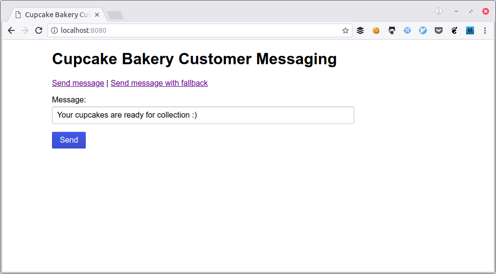 Screenshot showing a custom message to be sent