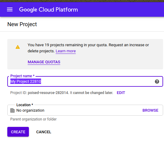 New Dialogflow project