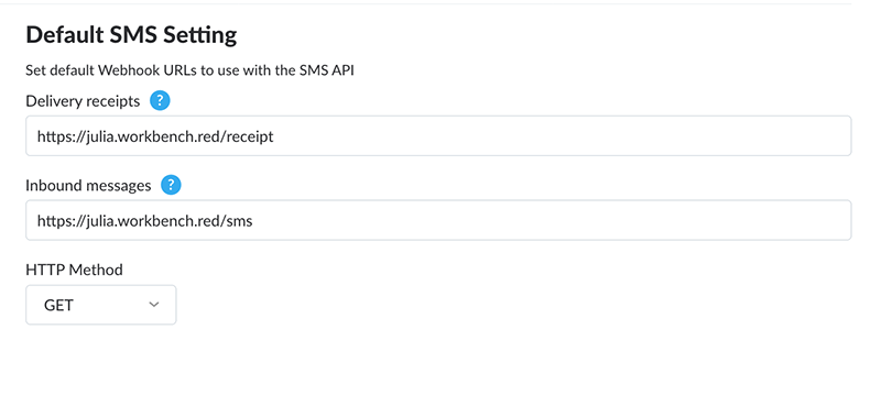 default sms settings nexmo dashboard
