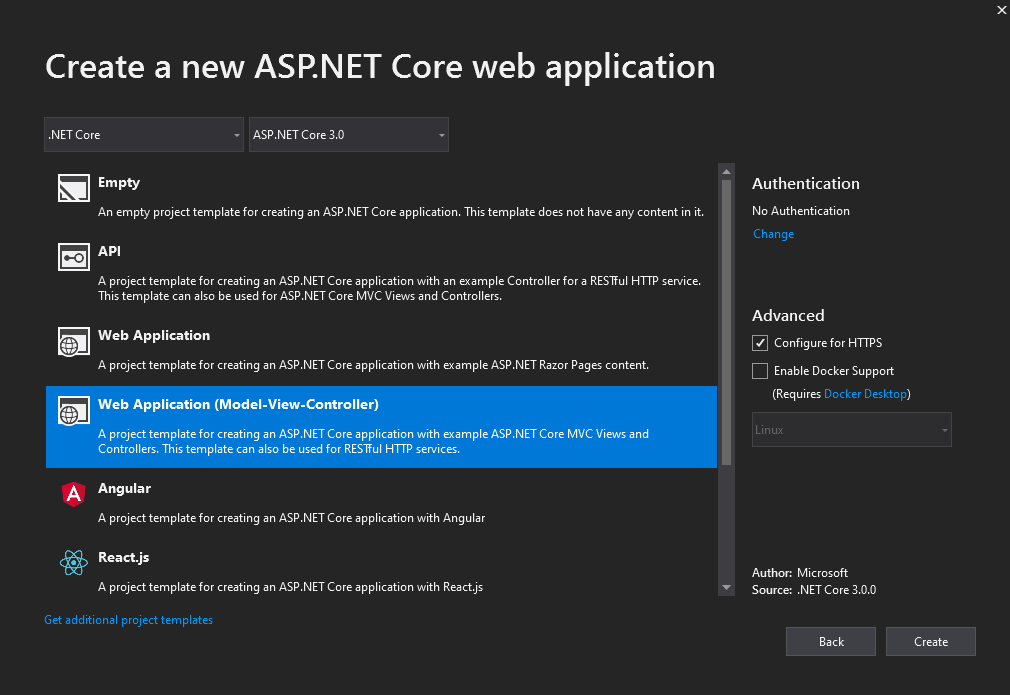Web Application Type Selection