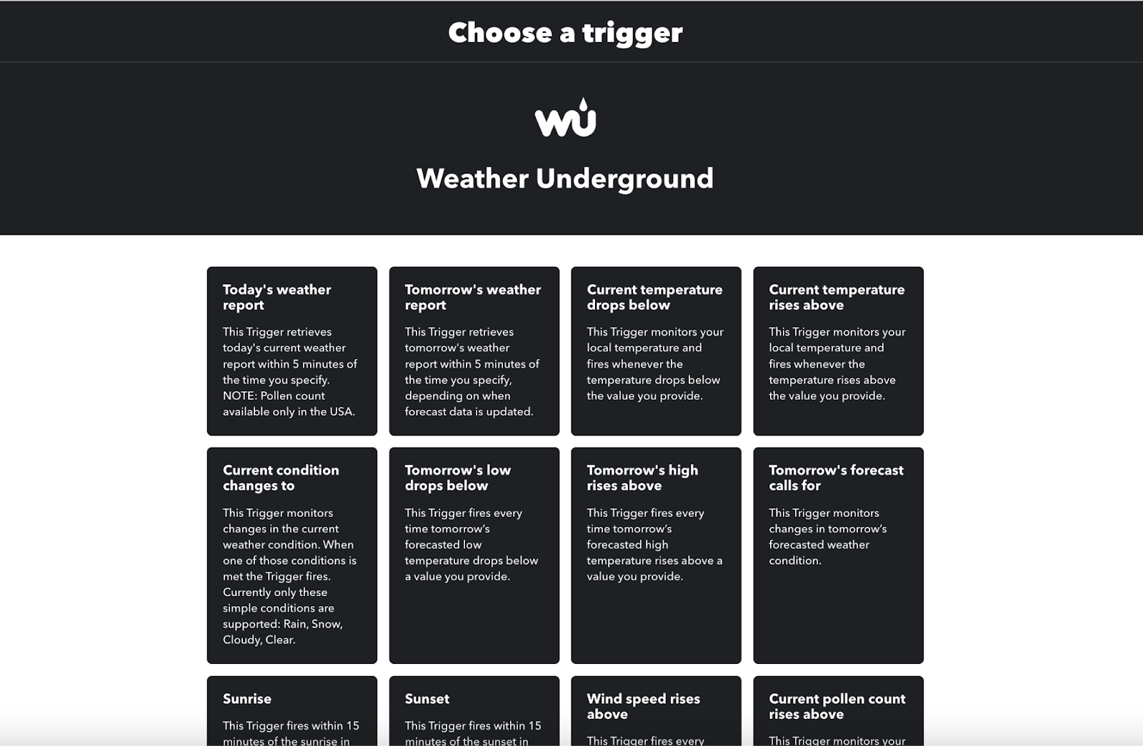 Choose a Weather Underground Trigger